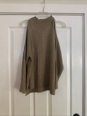 Women's Taupe Cable Chevron Turtleneck Sweater